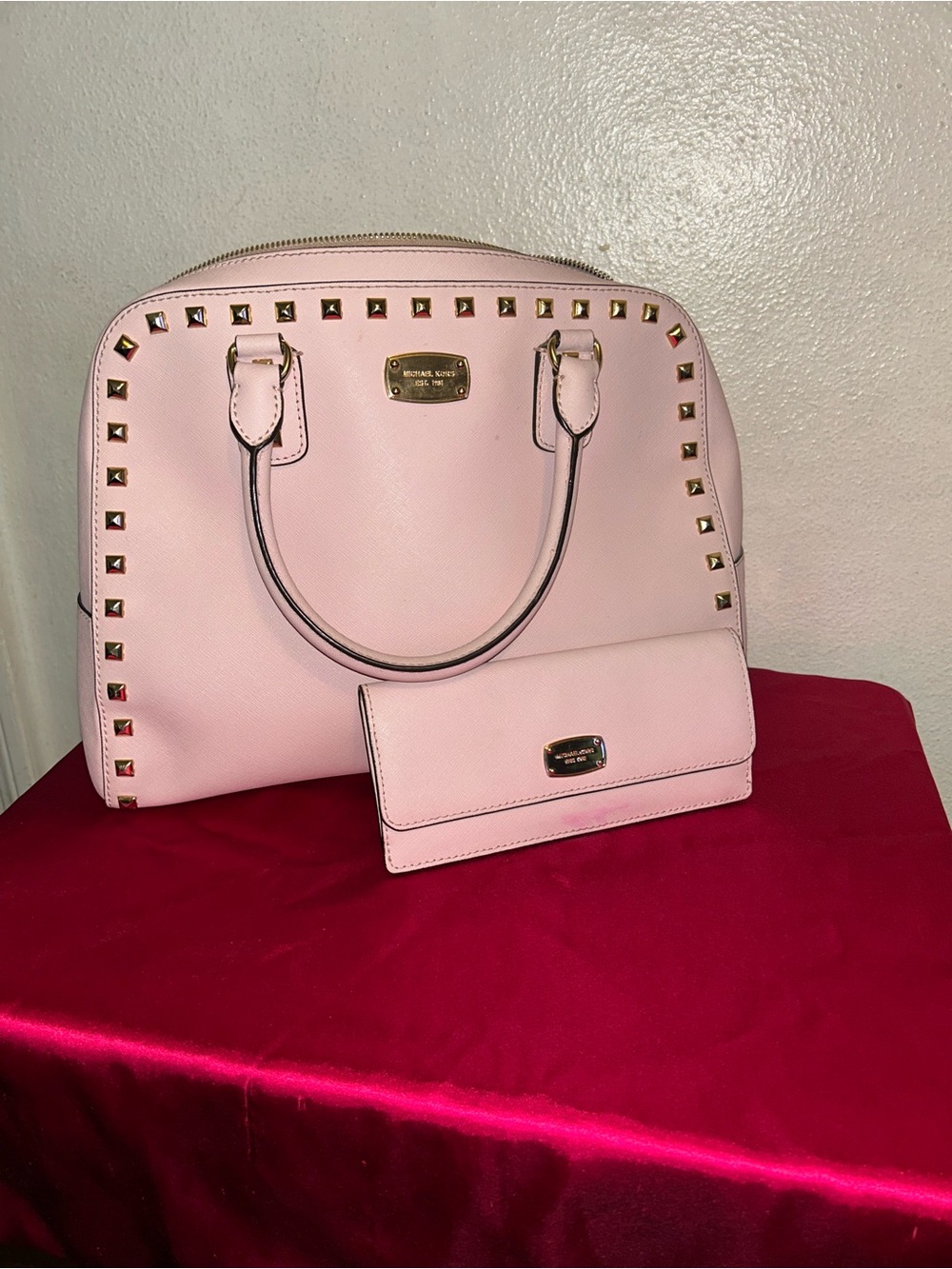 Michael Kors Light Pink Studded Dome Satchel with Wallet